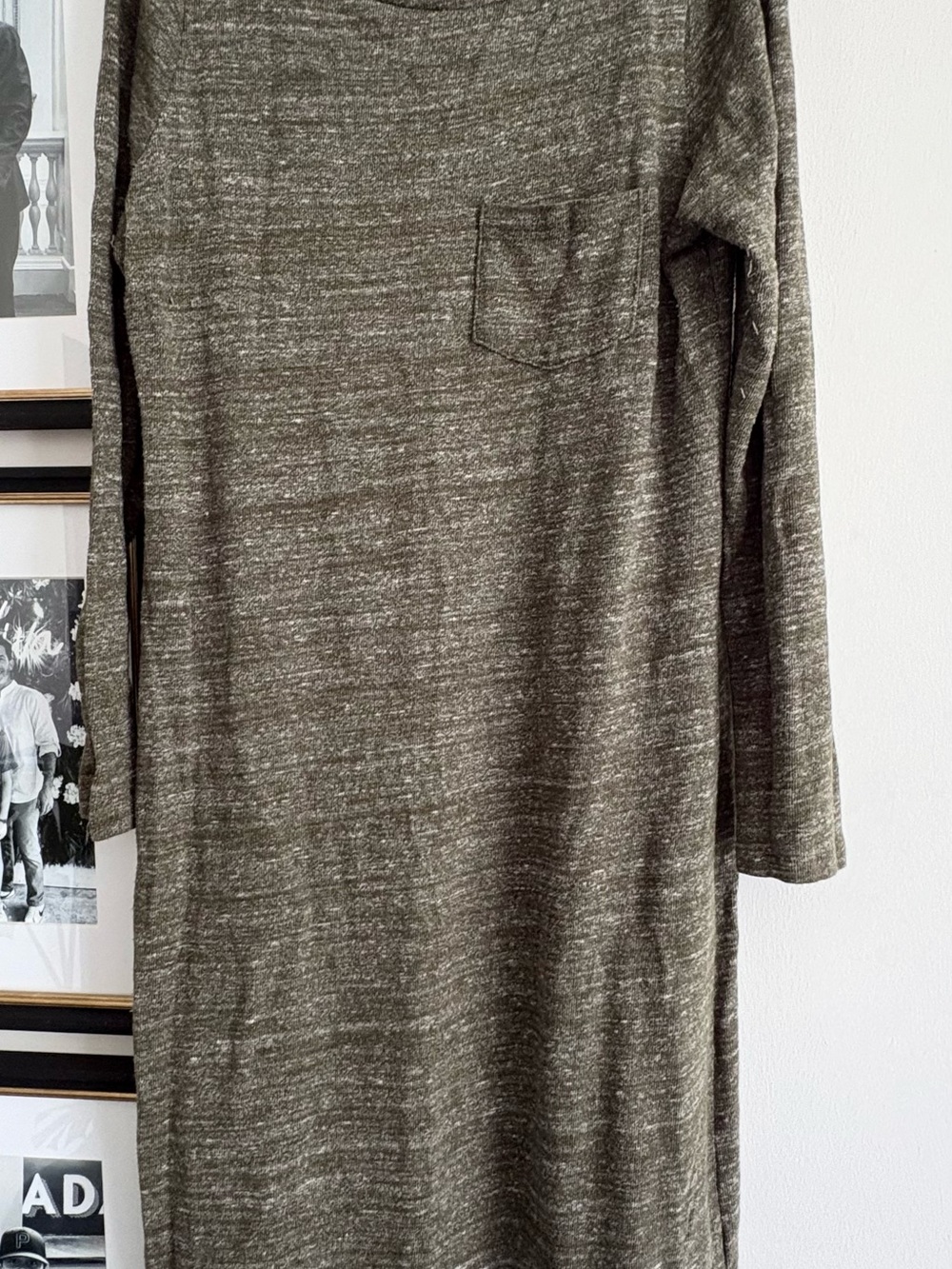 Old Navy Men's Long Sleeve Heathered Olive Green Pocket Tee